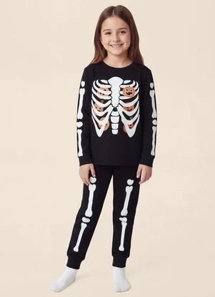 Malwee Kids - Pijama Unissex Esqueleto Glow Preto - MALWEE KIDS
