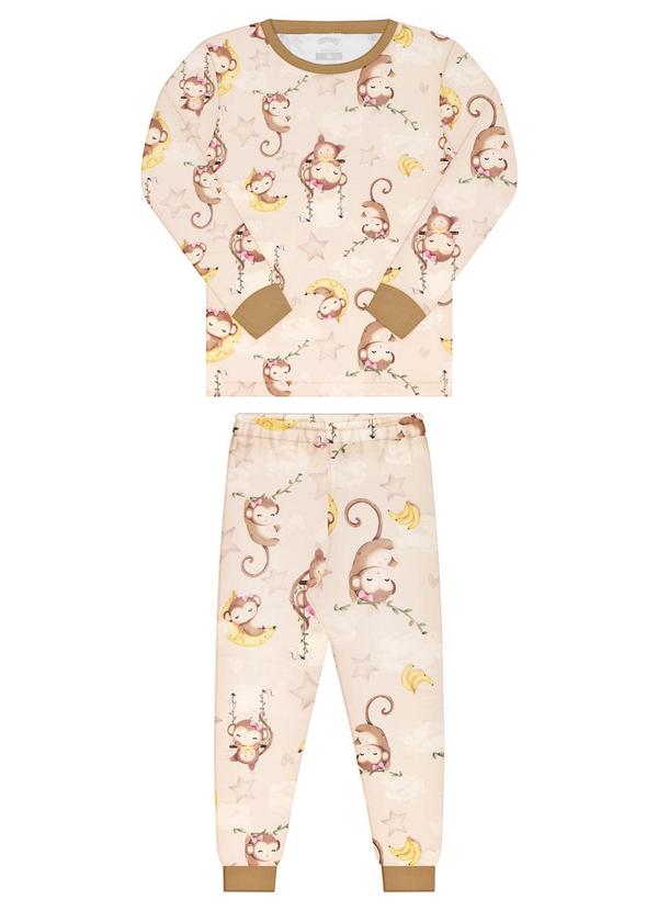 Alakazoo - Pijama Unissex Estampado com Blusa e Calça Bege 2