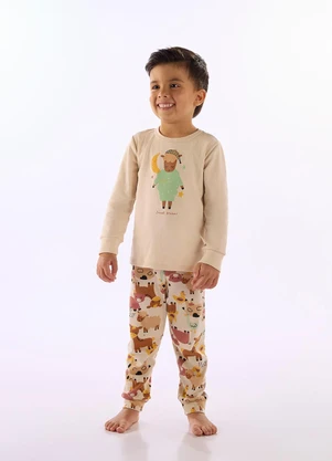 Up Baby - Pijama Unissex Infantil Suedine Bege - UP BABY