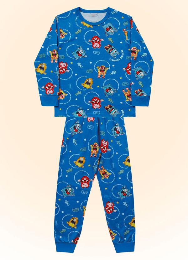 Fakini Kids - Conjunto Pijama Camiseta M/Longa/Calca Azul