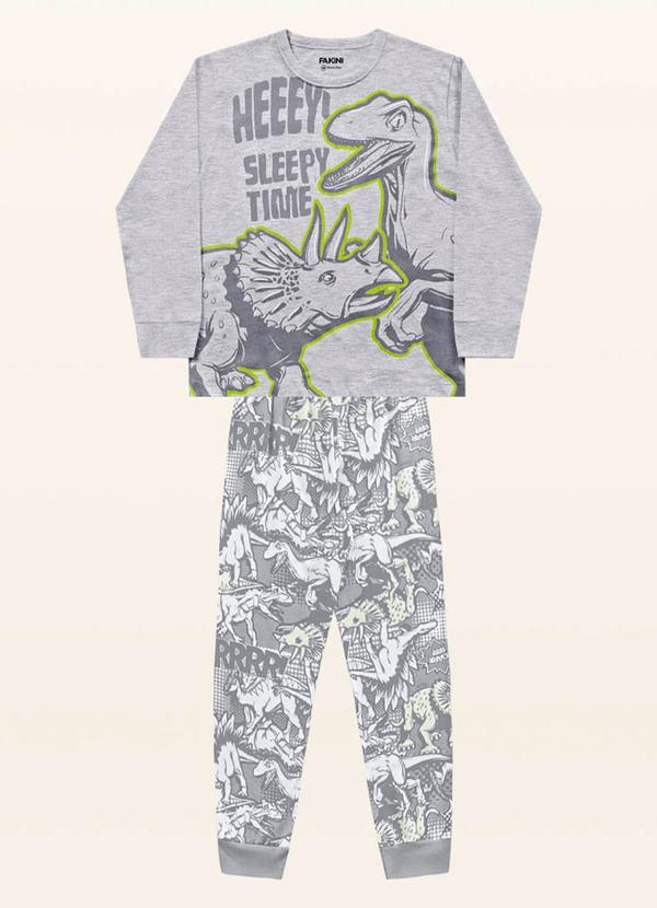 Fakini Kids - Conjunto Pijama Camiseta M/Longa/Calça Cinza