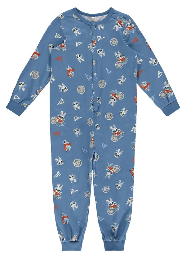 Macacão Coelho Basquete Brilha no Escuro Azul Malwee Kids