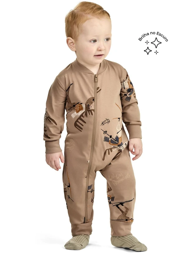 Elian - Macacão Pijama Bebê Brilha no Escuro Marrom