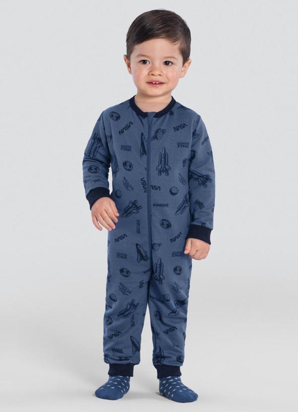 Brandili - Macacão Pijama Infantil Unissex MoletomAzul