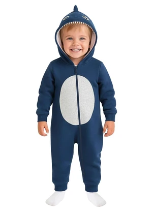 Malwee Kids - Macacão Tubarão em Fleece Azul Escuro - MALWEE KIDS