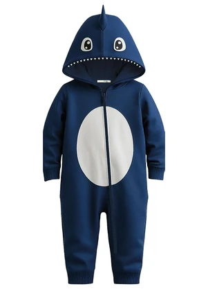 Malwee Kids - Macacão Tubarão em Fleece Azul Escuro - MALWEE KIDS