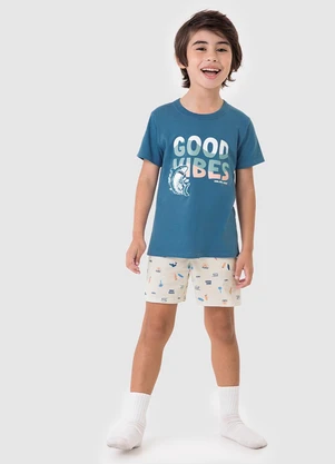 Malwee Kids - Pijama 3 Peças Brilha no Escuro Azul Petróleo - MALWEE KIDS