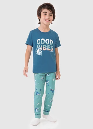 Malwee Kids - Pijama 3 Peças Brilha no Escuro Azul Petróleo - MALWEE KIDS