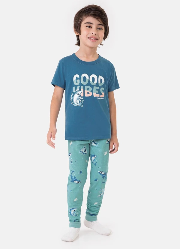 Malwee Kids - Pijama 3 Peças Brilha no Escuro Azul Petróleo 3