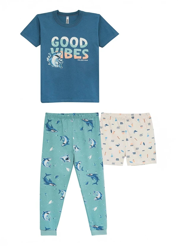 Malwee Kids - Pijama 3 Peças Brilha no Escuro Azul Petróleo 4