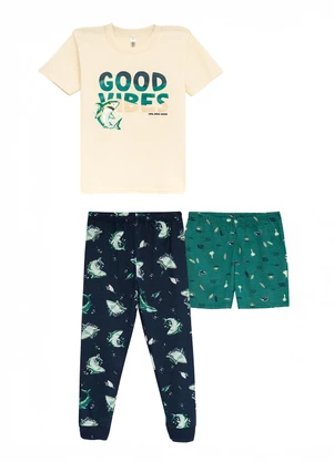 Malwee Kids - Pijama 3 Peças Brilha no Escuro Off White - MALWEE KIDS