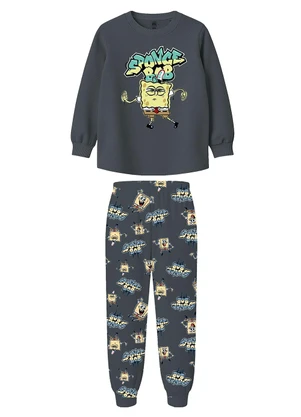 Malwee Kids - Pijama Bob Esponja® em Malha Cinza Escuro - MALWEE KIDS