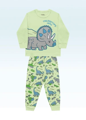 Fakini Kids - Pijama Camiseta Manga Longa e Calça Verde - FAKINI KIDS
