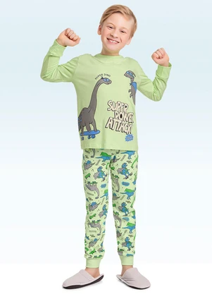 Fakini Kids - Pijama Camiseta Manga Longa e Calça Verde - FAKINI KIDS