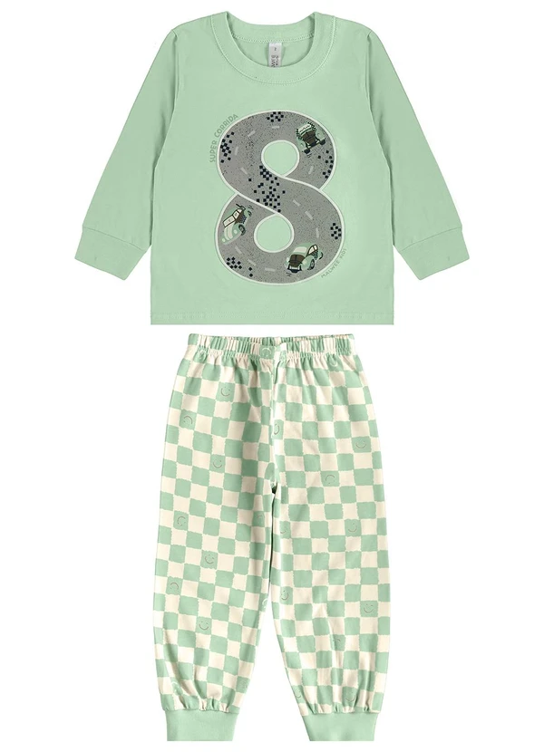 Malwee Kids - Pijama Corrida que Brilha no Escuro Verde Menta