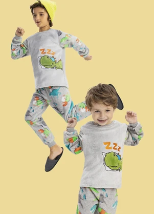 Magicamente Kids - Pijama de Inverno Bebê Masculino - Dino Cinza - MAGICAMENTE KIDS