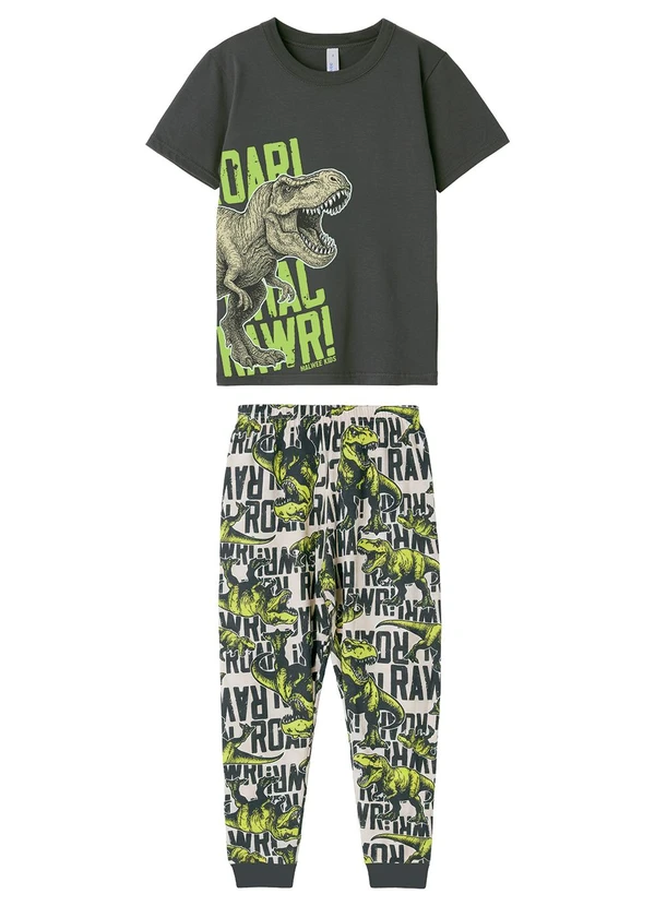 Malwee Kids - Pijama Dino Rawr Cinza Chumbo