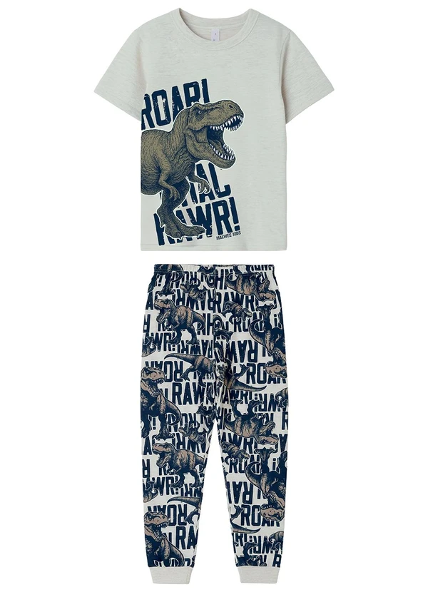 Malwee Kids - Pijama Dino Rawr Cinza Claro