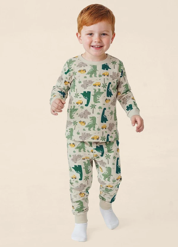 Malwee Kids - Pijama Dinossauros que Brilha no Escuro Cinza