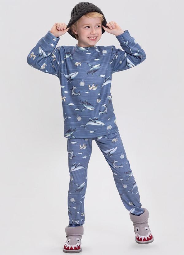 Alakazoo - Pijama Estampado em Malha Microsoft Menino Azul