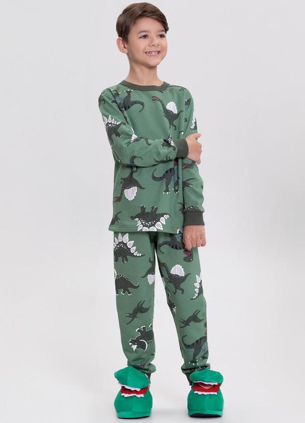 Alakazoo - Pijama Estampado Menino em Moletom Felpado Verde