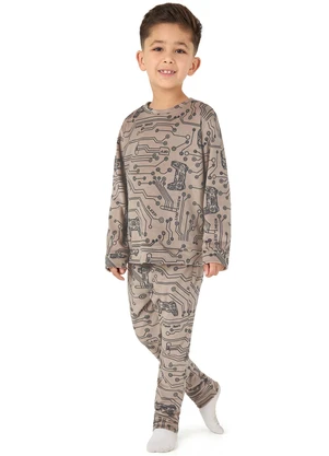 Malwee Kids - Pijama Gamer em Plush Menino Bege - MALWEE KIDS