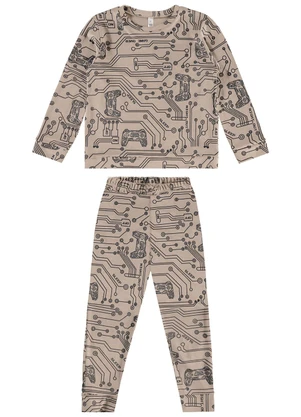 Malwee Kids - Pijama Gamer em Plush Menino Bege - MALWEE KIDS