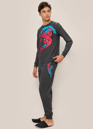 Disney - Pijama Homem Aranha Mescla Escuro em Meia Malha - DISNEY