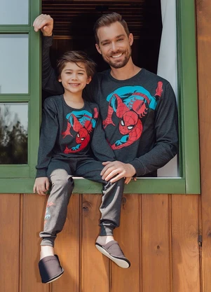 Disney - Pijama Homem Aranha Mescla Escuro em Meia Malha - DISNEY
