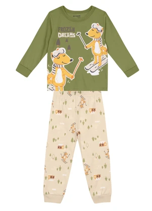 Brandili - Pijama Infantil Animais Brilha no Escuro Verde - BRANDILI