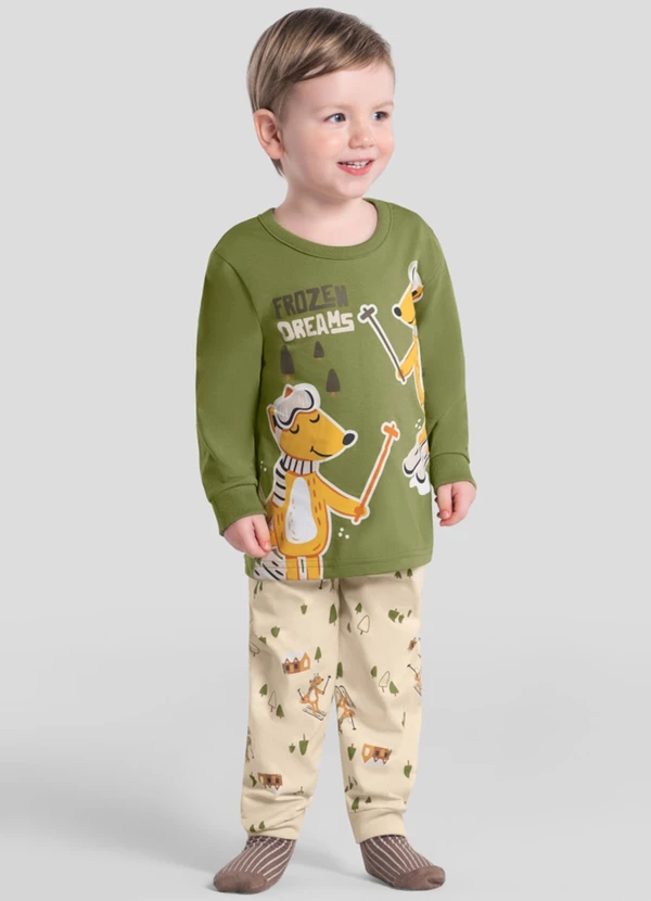 Brandili - Pijama Infantil Animais Brilha no Escuro Verde