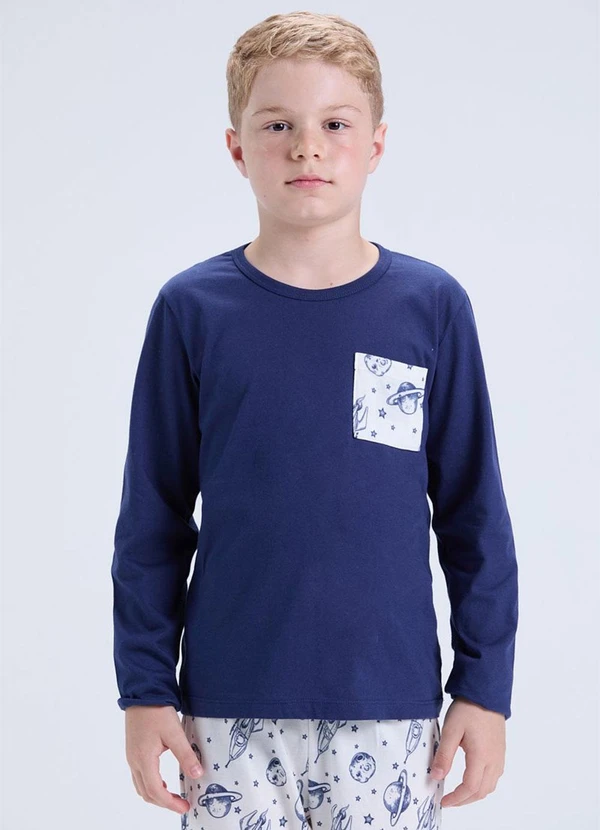 Vida Costeira - Pijama Infantil Bolsinho Estampado Marinho 2