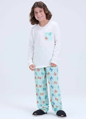 Vida Costeira - Pijama Infantil Bolsinho Estampado Off White - VIDA COSTEIRA