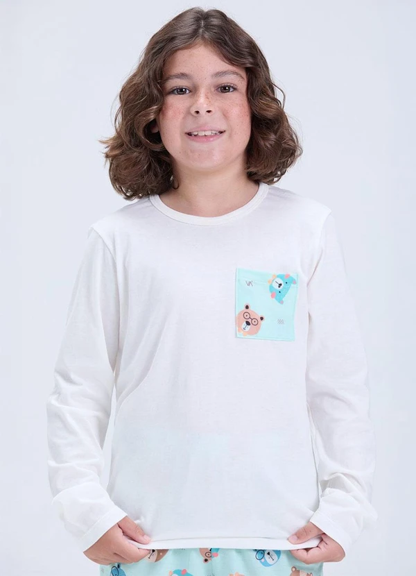 Vida Costeira - Pijama Infantil Bolsinho Estampado Off White 2
