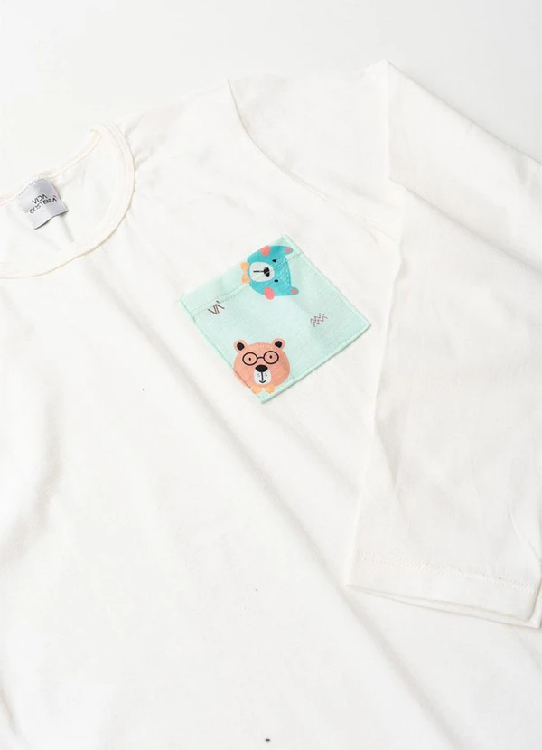 Vida Costeira - Pijama Infantil Bolsinho Estampado Off White 5