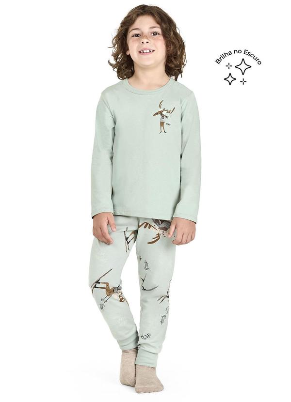 Elian - Pijama Infantil Brilha no Escuro Alces Verde