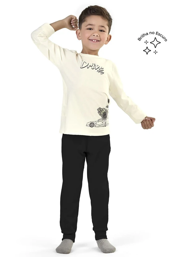 Elian - Pijama Infantil Brilha no Escuro Carros Bege