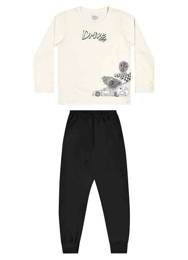 Elian - Pijama Infantil Brilha no Escuro Carros Bege 2