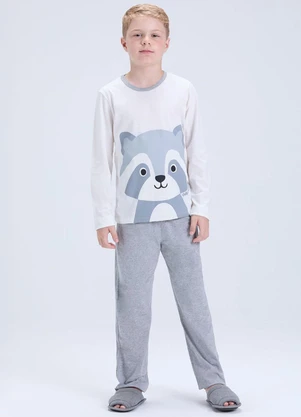 Vida Costeira - Pijama Infantil de Inverno Guaxinim Off White - VIDA COSTEIRA