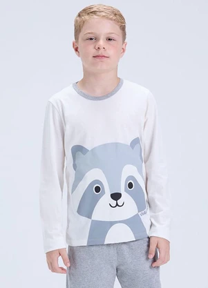 Vida Costeira - Pijama Infantil de Inverno Guaxinim Off White - VIDA COSTEIRA