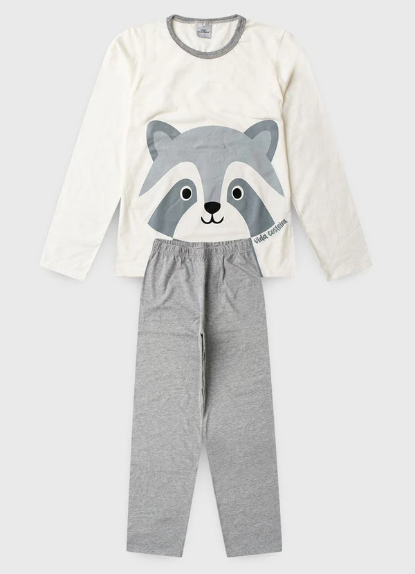 Vida Costeira - Pijama Infantil de Inverno Guaxinim Off White 5