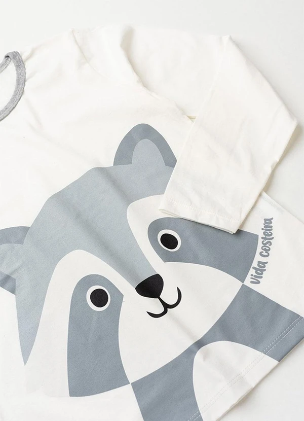 Vida Costeira - Pijama Infantil de Inverno Guaxinim Off White 6