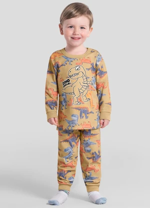 Brandili - Pijama Infantil Dino Brilha no Escuro Amarelo - BRANDILI