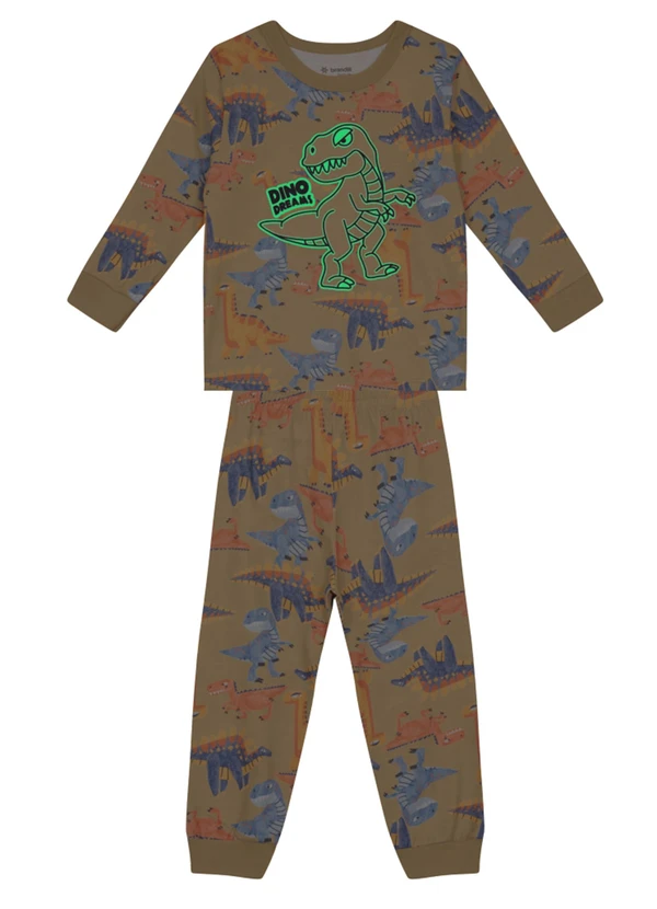 Brandili - Pijama Infantil Dino Brilha no Escuro Amarelo 3