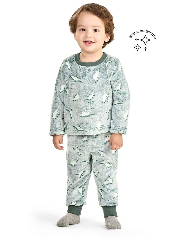 Elian - Pijama Infantil Dinossauro Peluciado Verde