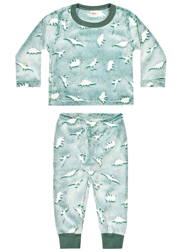 Elian - Pijama Infantil Dinossauro Peluciado Verde 2