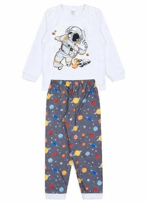 Atelie da Crianca - Pijama Infantil Inverno Astronauta Branco - ATELIE DA CRIANCA