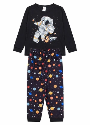 Atelie da Crianca - Pijama Infantil Inverno Astronauta Preto - ATELIE DA CRIANCA