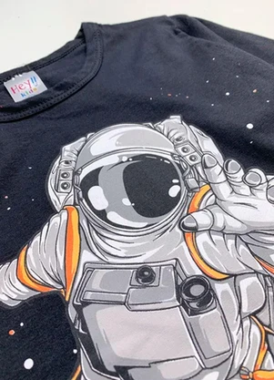 Atelie da Crianca - Pijama Infantil Inverno Astronauta Preto - ATELIE DA CRIANCA