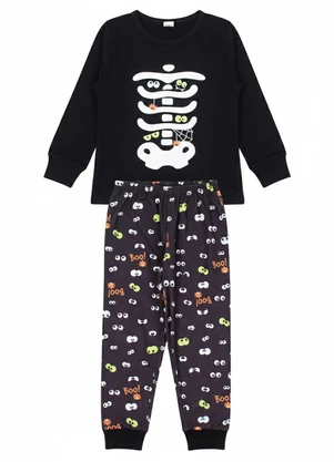 Atelie da Crianca - Pijama Infantil Inverno Esqueleto Preto - ATELIE DA CRIANCA